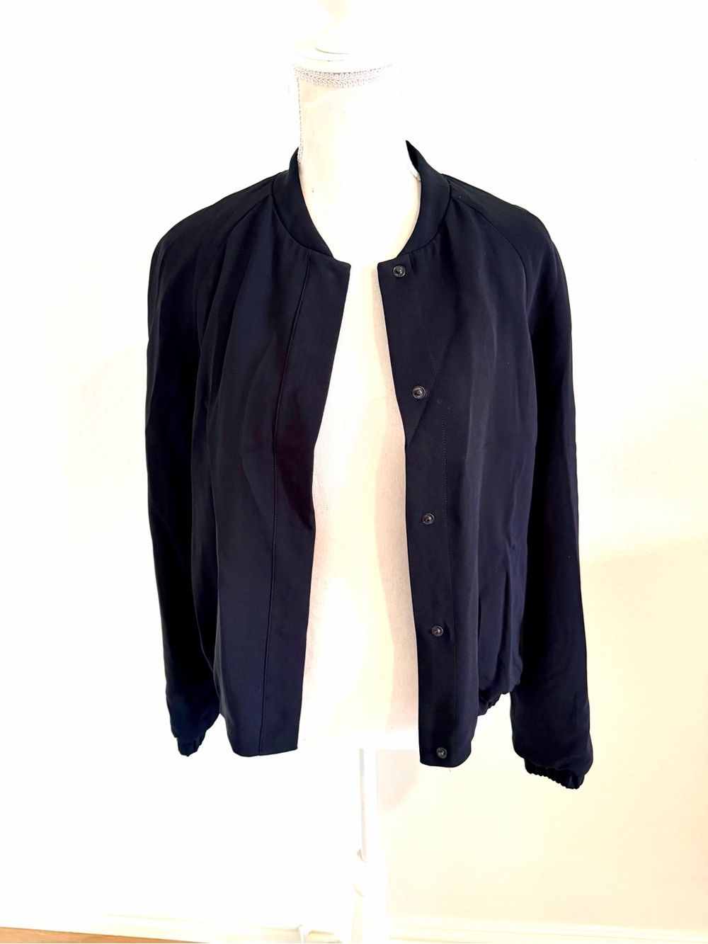 Massimo Dutti Black Bomber-Style Button Jacket